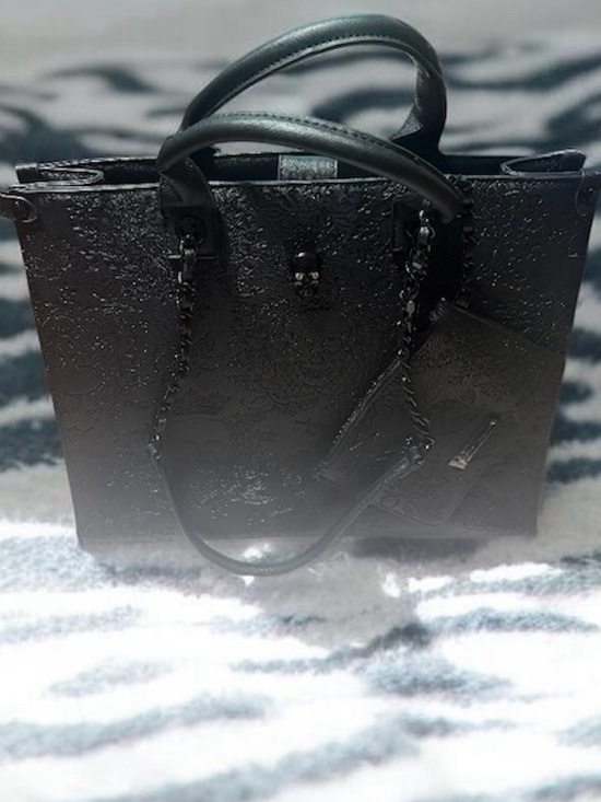 Betsey Johnson Handbags - 💀 Betsey Johnson Black Embossed Skull Tote & Pouch Set 💀